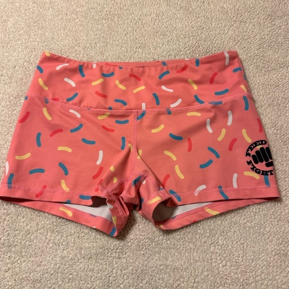 Feed Me Fight Me Pink Donut Sprinkle Shorts Booty Bike Spandex CrossFit - Picture 4 of 11
